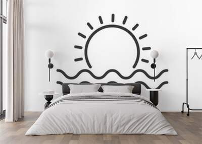 Sunset or sunrise over two waves. Symbol of summer and the sea and vacation. Wall mural