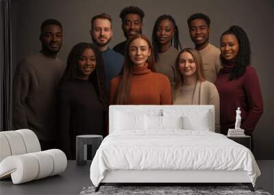 Group of diverse young adults standing together in casual attire Wall mural