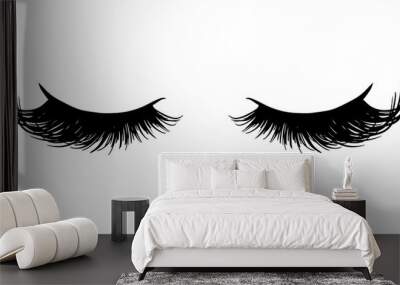 Long black lashes vector illustration. Beautiful Eyelashes isolated on white Wall mural