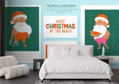 Summer Santa's greeting cards. Vector illustration. Tropical Christmas and Happy New Year Wall mural