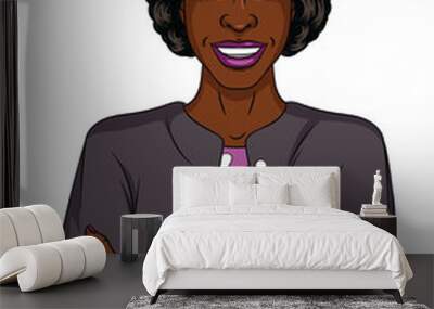 Vector color illustration of successful African American businesswoman isolated from white background. Adult beautiful lady with arms crossed. Happy woman in an expensive clothes. Lady boss is smiling Wall mural