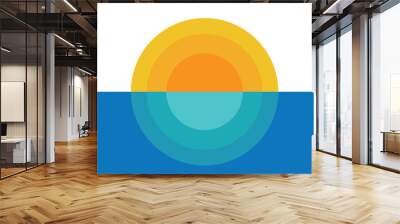 Sunset above the sea or ocean with sun and water silhouette. Logo. Vector illustration. Wall mural