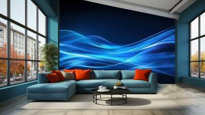 Abstract blue waves representing movement and energy on a dark background Wall mural