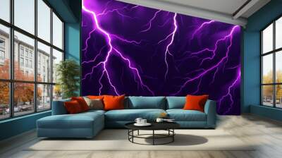 Bold lightning bolts illuminate a dark sky during a storm at night Wall mural