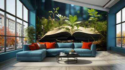 branches and a garden grow out of the pages of a book Wall mural