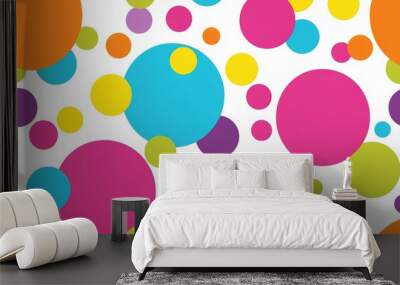 Colorful polka dot pattern featuring vibrant circles of various sizes on a white background Wall mural