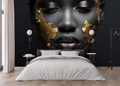 creative abstract dark blue skin makeup with gold. beauty face, makeup close-up. Wall mural