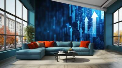 Digital Maze Navigation: Dynamic display of illuminated blue arrows symbolizing direction, progress and innovation Wall mural