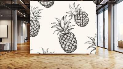 Hand-drawn pineapples pattern on a light background showcasing artistic design elements Wall mural