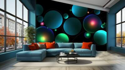 neon circles on a dark background, abstract background or screen wallpaper Wall mural