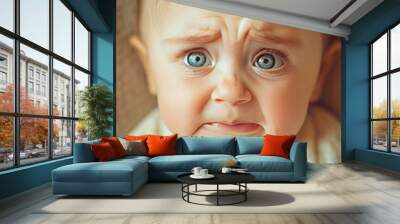 baby is crying tears. Selective focus. Wall mural