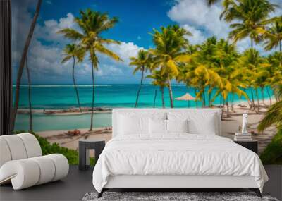 beautiful beach and palm trees. Selective focus. Wall mural