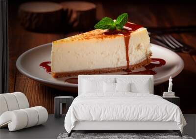 Beautiful cheesecake on the table. Selective focus. Wall mural