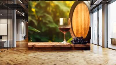 Glass of wine, winery concept background in garden vineyards soft focus. Generative AI, Wall mural