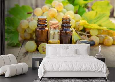 grape seed oil in a small jar. Selective focus. Wall mural