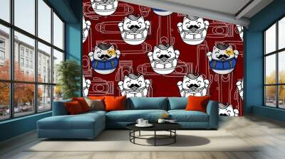 seamless lucky cat mustache style barber pattern illustration Wall mural