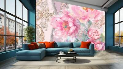 Beautiful rose peony flower illustration Wall mural