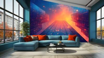 Business Background Banner Featuring Modern Office Buildings and Innovative Technology, Representing the Future of Corporate Development and Professional Growth in a Dynamic Urban Environment Wall mural