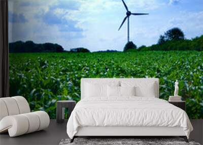 clean energy white wind turbine in corn field Wall mural