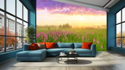 rural summer landscape with sunrise Wall mural