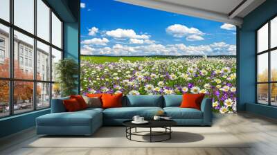 spring landscape with flowering flowers on meadow Wall mural