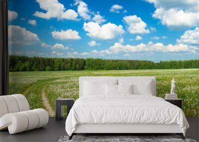 summer landscape panorama with blossoming field Wall mural