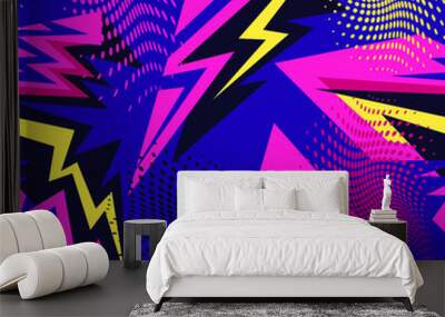 Abstract seamless urban pattern with curved geometry elements and dots Wall mural