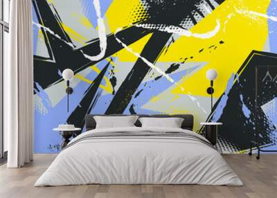 Abstract urban seamless pattern with curved geometry elements and grunge wave lines  Wall mural