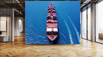 large huge container ship fully loaded at sea aerial shot Wall mural