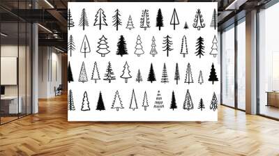  fir tree Outline doodle hand drawn set Simple style trees Wall mural