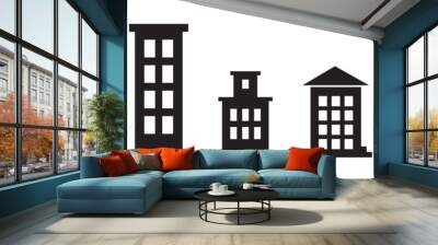 Building vector icon flat Set. House and building isolated Black and white colour Wall mural