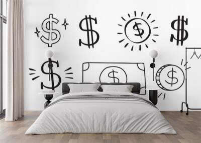 Dollar doodle sign symbol set. Hand drawn Dollar icon. money brushstrokes punctuation Wall mural