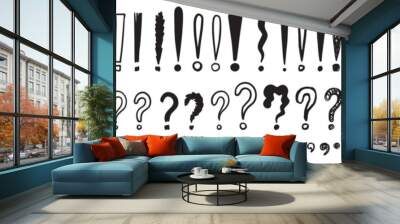 Doodle exclamation marks, question marks. Punctuation drawing black marks, Hand drawn exclamation point Wall mural