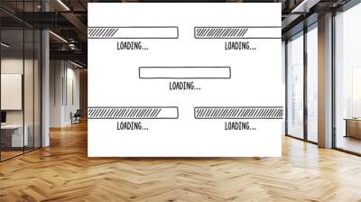 Loading bars drawn hand. Set outline doodle bars with different percent. Cartoon vector loading.  Wall mural