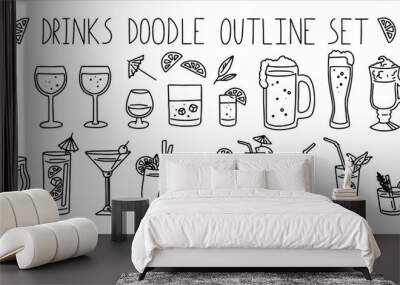 outline set of bar drinks. doodle simple style. vector drink Wall mural