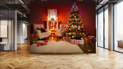 Christmas tree with gifts Wall mural