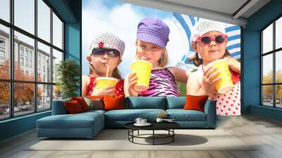 cute children with soft drinks Wall mural