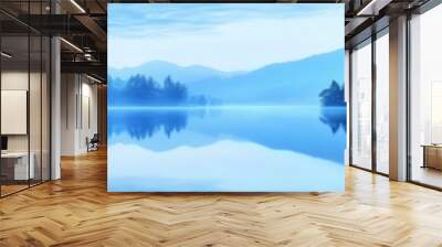 Anime-Style Enchanted  Mystical Blue Lake: wilight by the Enchanted Waters Reflecting Serenity for Winter Solstice Celebrations and Festive Seasonal Promotions Perfect for Gaming Art and Storybook Ill Wall mural