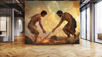 Cain and Abel: A Biblical Tale of Brotherhood, Sacrifice, and Consequences in the Epoch of Humanity's Fall from Grace. Wall mural