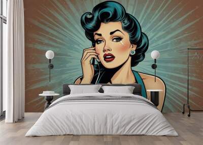 beautiful crying pin up girl vector illustration background Wall mural