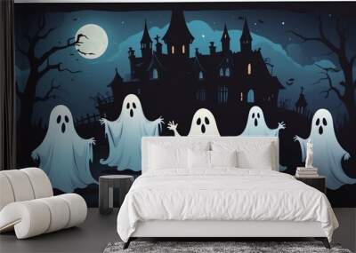 ghosts spooky elements for scary night decoration Halloween background Wall mural