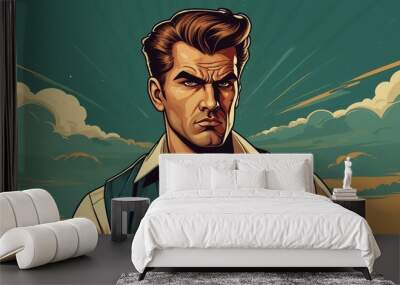 handsome scowling pin up man vector illustration background Wall mural