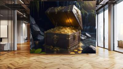 Generative AI illustration of a treasure chest, pirates, gold Wall mural