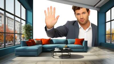 business, people and office concept - serious young man showing stop gesture Wall mural