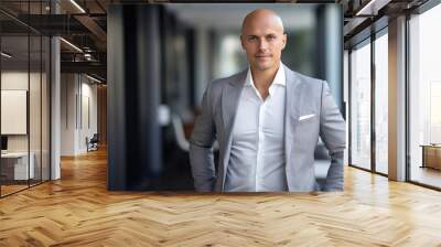 Portrait of a handsome bald man in a business suit looking at the camera Wall mural