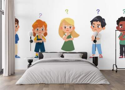 Children think and wonder. Children ask questions and question marks. Wall mural