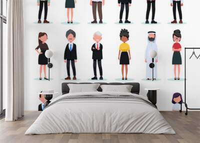 Group of working people diversity, diverse business men and business women standing on white background. Vector illustration of flat design people characters Wall mural