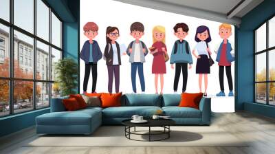 Group of young students. Flat style vector illustration isolated on white background. Wall mural