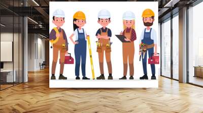 Technicians people group, engineering worker and construction. Industrial engineers workers, builders characters isolated cartoon vector illustration Wall mural