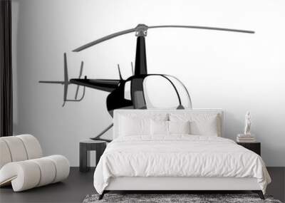 Illustration of a black helicopter isolated on a white background Wall mural